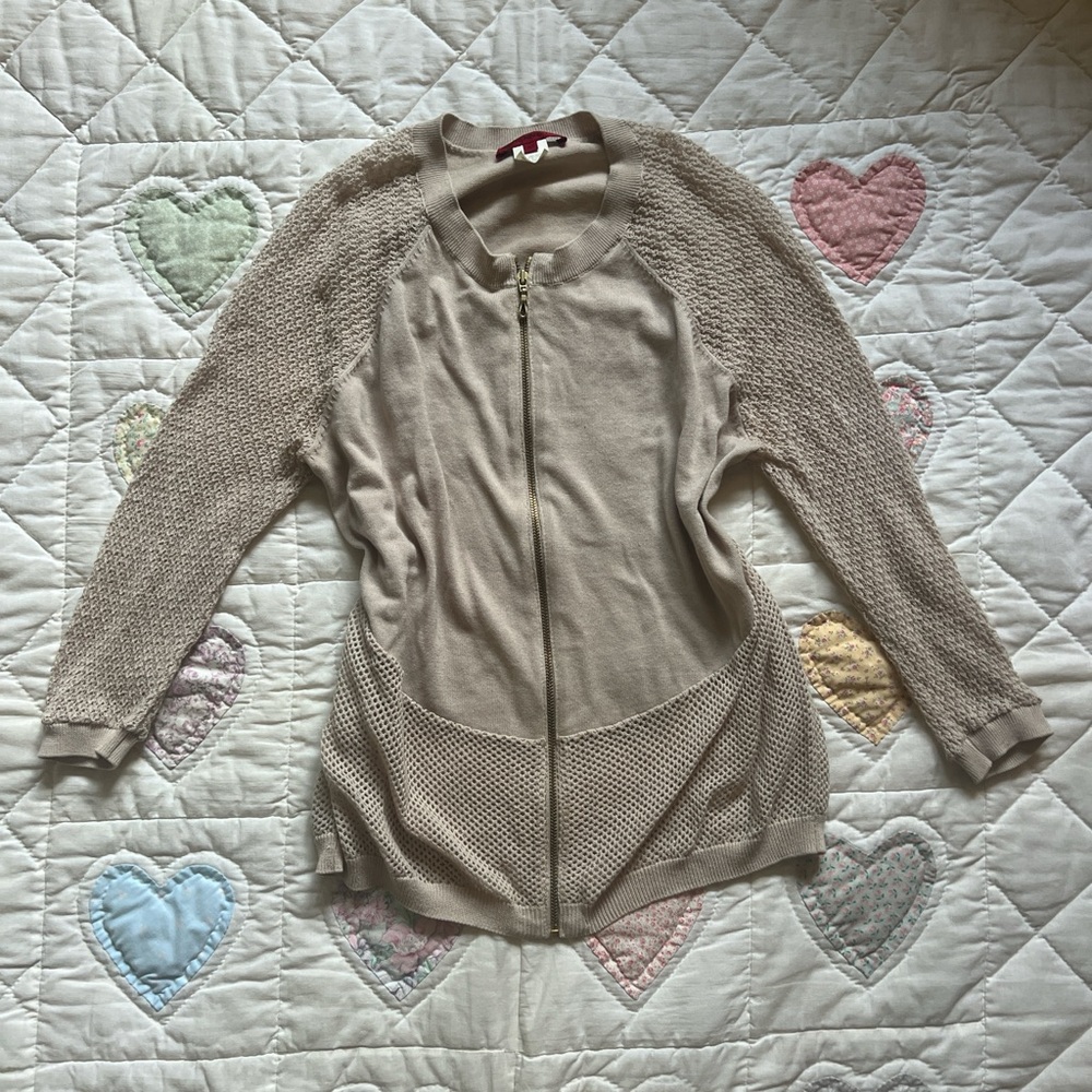 90s Vintage Vivienne Tam Cream Zip Up Mesh Sweater